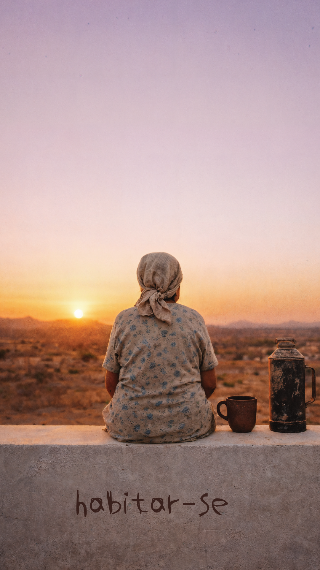 Habitar-se – mulher contemplando o pôr do sol no sertão – wallpaper digital 9:16